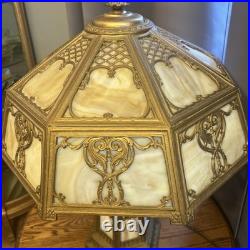 Antique Carmel Slag Glass Table Lamp