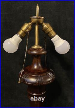 Antique Carved & Turned Wood Table Lamp Base For Slag Stained Glass 2 Light