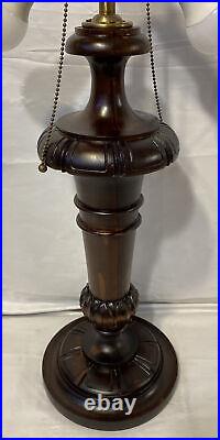 Antique Carved & Turned Wood Table Lamp Base For Slag Stained Glass 2 Light