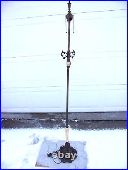 Antique Cast Iron Art Nouveau Floor Lamp Slag Glass Accents 63 tall