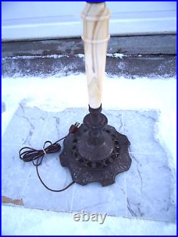 Antique Cast Iron Art Nouveau Floor Lamp Slag Glass Accents 63 tall