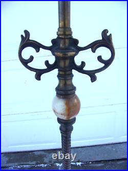Antique Cast Iron Art Nouveau Floor Lamp Slag Glass Accents 63 tall