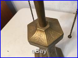 Antique Cast Iron Lamp Base For Slag Or Panel Glass Shade B&H Parker