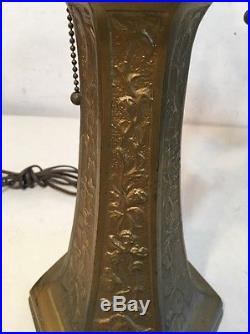 Antique Cast Iron Lamp Base For Slag Or Panel Glass Shade B&H Parker