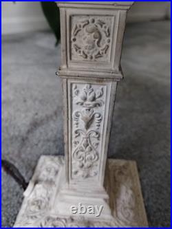 Antique Cast Metal Base 4 Panel Slag Glass Boudoir Table Lamp Floral Swags Wow