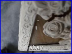Antique Cast Metal Base 4 Panel Slag Glass Boudoir Table Lamp Floral Swags Wow
