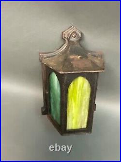 Antique Cast iron Slag Glass Arts & Crafts Mission Porch Wall Mount Lamp Herwig