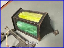 Antique Cast iron Slag Glass Arts & Crafts Mission Porch Wall Mount Lamp Herwig