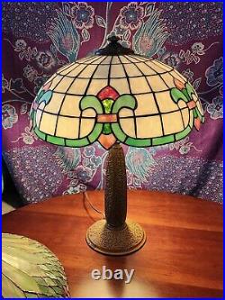 Antique Charles Parker Leaded Lamp Art Nouveau Deco Slag Glass Lamp Handel Era