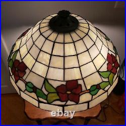 Antique Charles Parker Leaded Slag Stained Glass Banded Red Rose Table Lamp