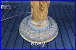 Antique Charles Parker Table Lamp Base Slag Glass Panel Shade Reverse Painted