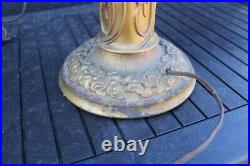 Antique Charles Parker Table Lamp Base Slag Glass Panel Shade Reverse Painted
