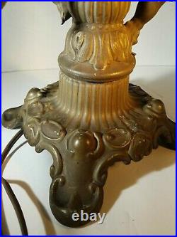 Antique Cherub And Slag Glass Lamp, cast metal approx. 19 x 12 side\ desk