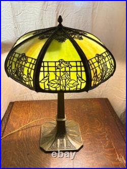 Antique Chicago Empire Co. Bent Slag Glass Lamp 4 light base with Acorn Pulls