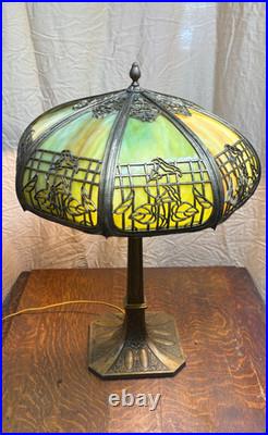 Antique Chicago Empire Co. Bent Slag Glass Lamp 4 light base with Acorn Pulls