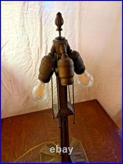 Antique Chicago Empire Co. Bent Slag Glass Lamp 4 light base with Acorn Pulls