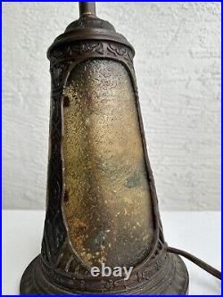 Antique Chipped Ice Reverse Painted Lighted Slag Glass Table Lamp Base 6J