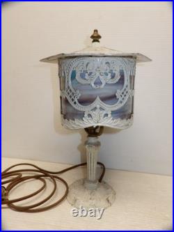 Antique Chippy White Slag Glass Vanity Table Lamp Ca. 1930