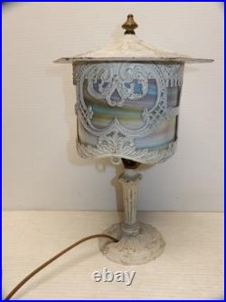 Antique Chippy White Slag Glass Vanity Table Lamp Ca. 1930