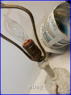 Antique Chippy White Slag Glass Vanity Table Lamp Ca. 1930