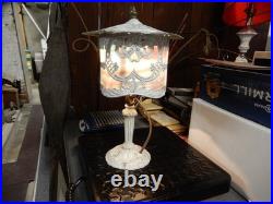 Antique Chippy White Slag Glass Vanity Table Lamp Ca. 1930
