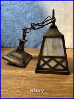 Antique Classic Arts & Crafts Hallway Mission Slag Glass Pendant Light Fixture