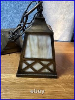 Antique Classic Arts & Crafts Hallway Mission Slag Glass Pendant Light Fixture