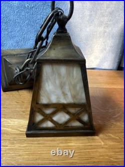Antique Classic Arts & Crafts Hallway Mission Slag Glass Pendant Light Fixture