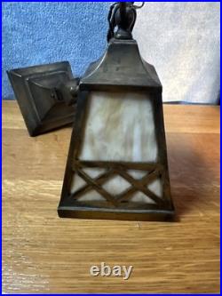 Antique Classic Arts & Crafts Hallway Mission Slag Glass Pendant Light Fixture