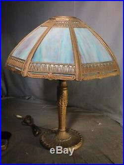 Antique Classical Adams Arts Crafts Slag Glass Bent Panel Lamp Original As Is