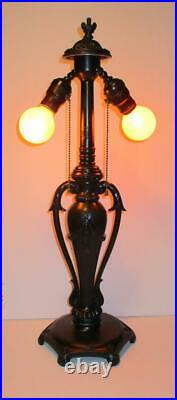 Antique Classique Lamp Signed Double Sockets Tiffany Handel Era Slag Glass