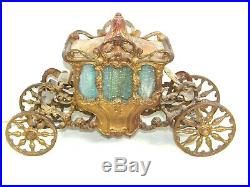 Antique Cold Painted Metal Slag Glass Cinderella Carriage Table Lamp Art Nouveau