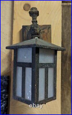 Antique Colonial Slag Glass Shaded Light Fixture, Electric Wall Lantern Complete