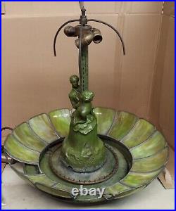Antique Copper 16-Panel Green Slag Glass Pendant Fountain Lamp Combo (Gasolier)