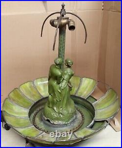 Antique Copper 16-Panel Green Slag Glass Pendant Fountain Lamp Combo (Gasolier)