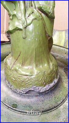 Antique Copper 16-Panel Green Slag Glass Pendant Fountain Lamp Combo (Gasolier)