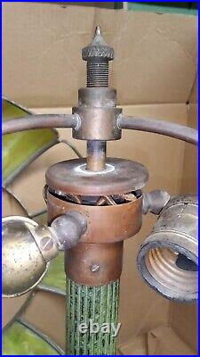 Antique Copper 16-Panel Green Slag Glass Pendant Fountain Lamp Combo (Gasolier)