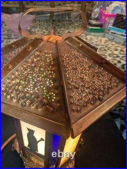 Antique Copper Ramadon Stained Glass Slag Silloiloutte Lantern Lamp