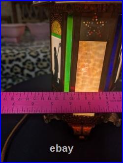 Antique Copper Ramadon Stained Glass Slag Silloiloutte Lantern Lamp