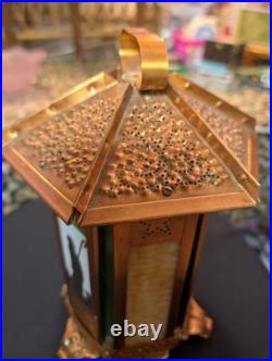 Antique Copper Ramadon Stained Glass Slag Silloiloutte Lantern Lamp Antique Copper Ramadon Stained Glass Slag Silloiloutte Lantern Lamp