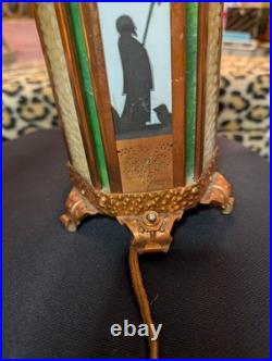 Antique Copper Ramadon Stained Glass Slag Silloiloutte Lantern Lamp