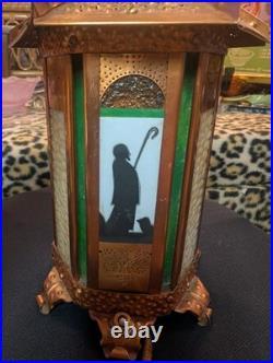 Antique Copper Ramadon Stained Glass Slag Silloiloutte Lantern Lamp