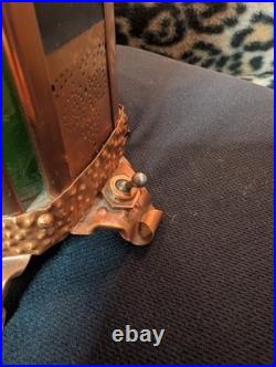 Antique Copper Ramadon Stained Glass Slag Silloiloutte Lantern Lamp