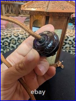 Antique Copper Ramadon Stained Glass Slag Silloiloutte Lantern Lamp Antique Copper Ramadon Stained Glass Slag Silloiloutte Lantern Lamp