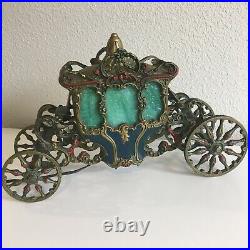 Antique Coronation Parlor Lamp Art Deco Horse Coach Slag Stained Glass Carriage