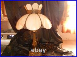 Antique Curved 8 Panel Slag Glass Table Lamp Shade 20across 23 tall