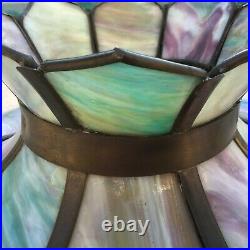 Antique Curved Slag Glass & Brass Lamp Shade // 22 x 12 // Eight Panel