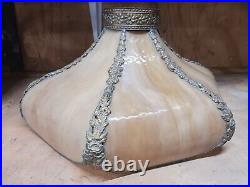 Antique Curved/textured slag glass lamp shade With Bulb Grip Carmel Colored