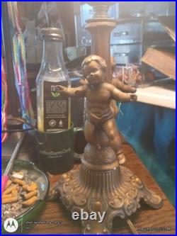 Antique Deco Cherub Slag Glass Lamp 2 Cherubs 3 Panels Missin Wrks Blue Green Antique Deco Cherub Slag Glass Lamp 2 Cherubs 3 Panels Missin Wrks Blue Green