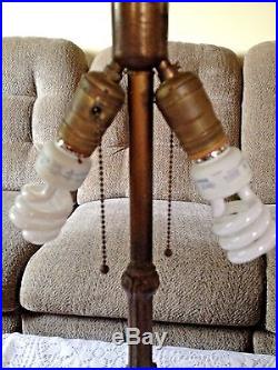 Antique Decorative Double Socket Slag Glass Shade Table Lamp